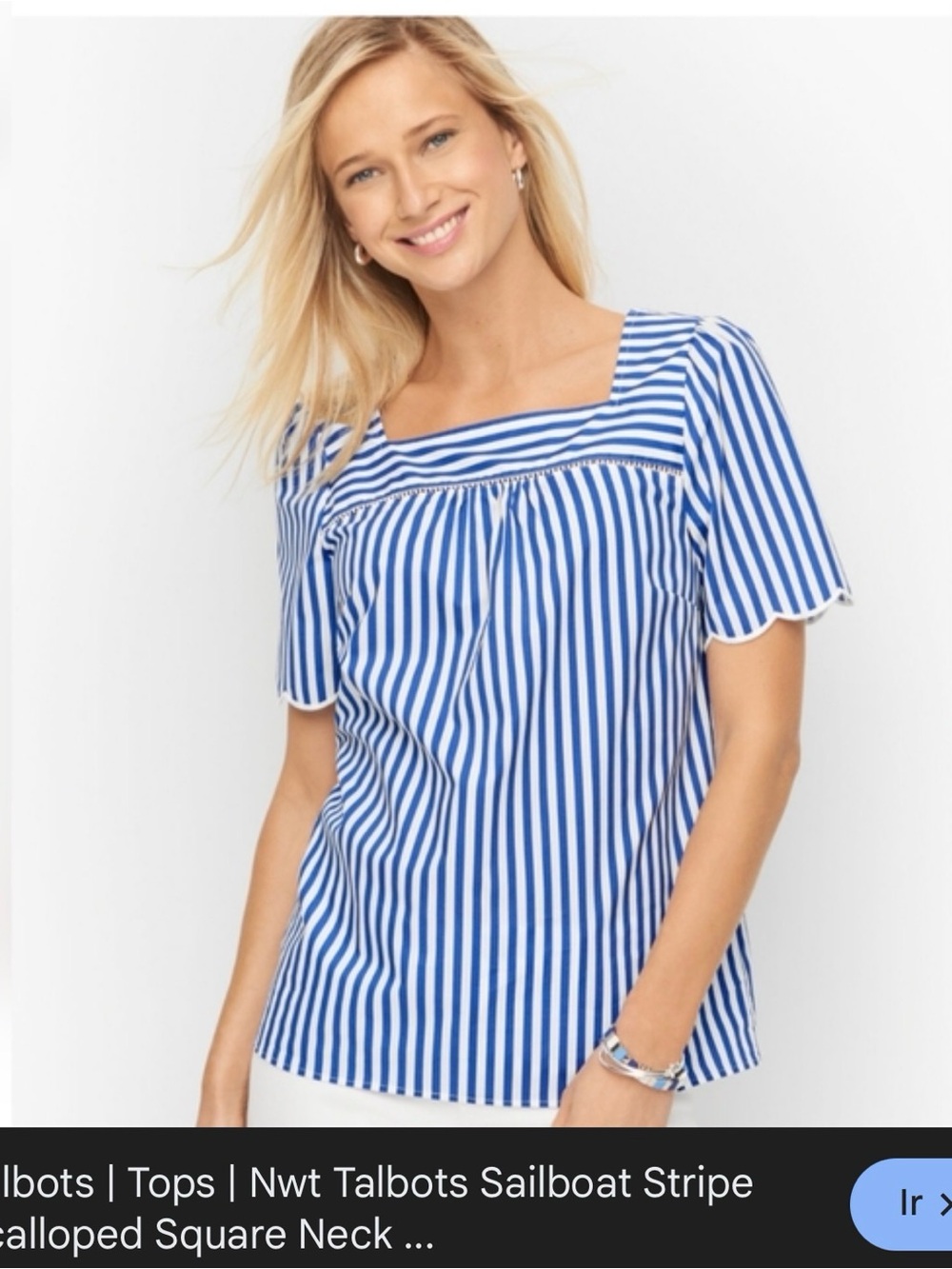 Talbots Blue & White Striped Square-Neck Top